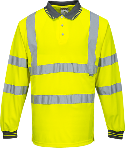Polo HV manches longues jaune S277, taille L - bandes réfléchissantes, certifié CE et UPF 50+_0