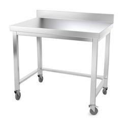 Table de travail en inox 1000 x 600 mm adossée avec renfort sur roulettes PREMIUM / GOLDINOX - inox 3701770804115_0