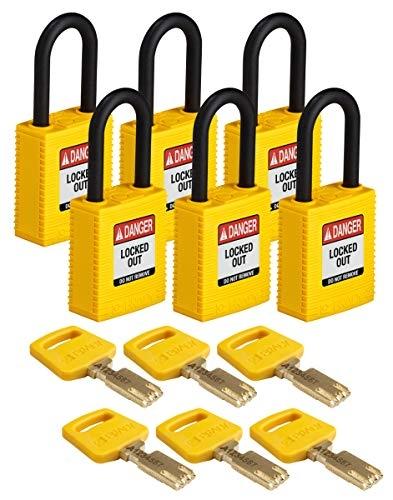 Cadenas Safekey Nylon - 38mm x 84mm x 19mm, jaune, lot de 6 - Brady NYL-Y, léger et non conducteur_0