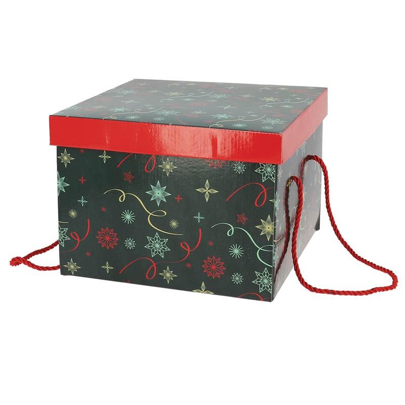 Boite carton carrée pliable Noel Vert 27x27 -_0