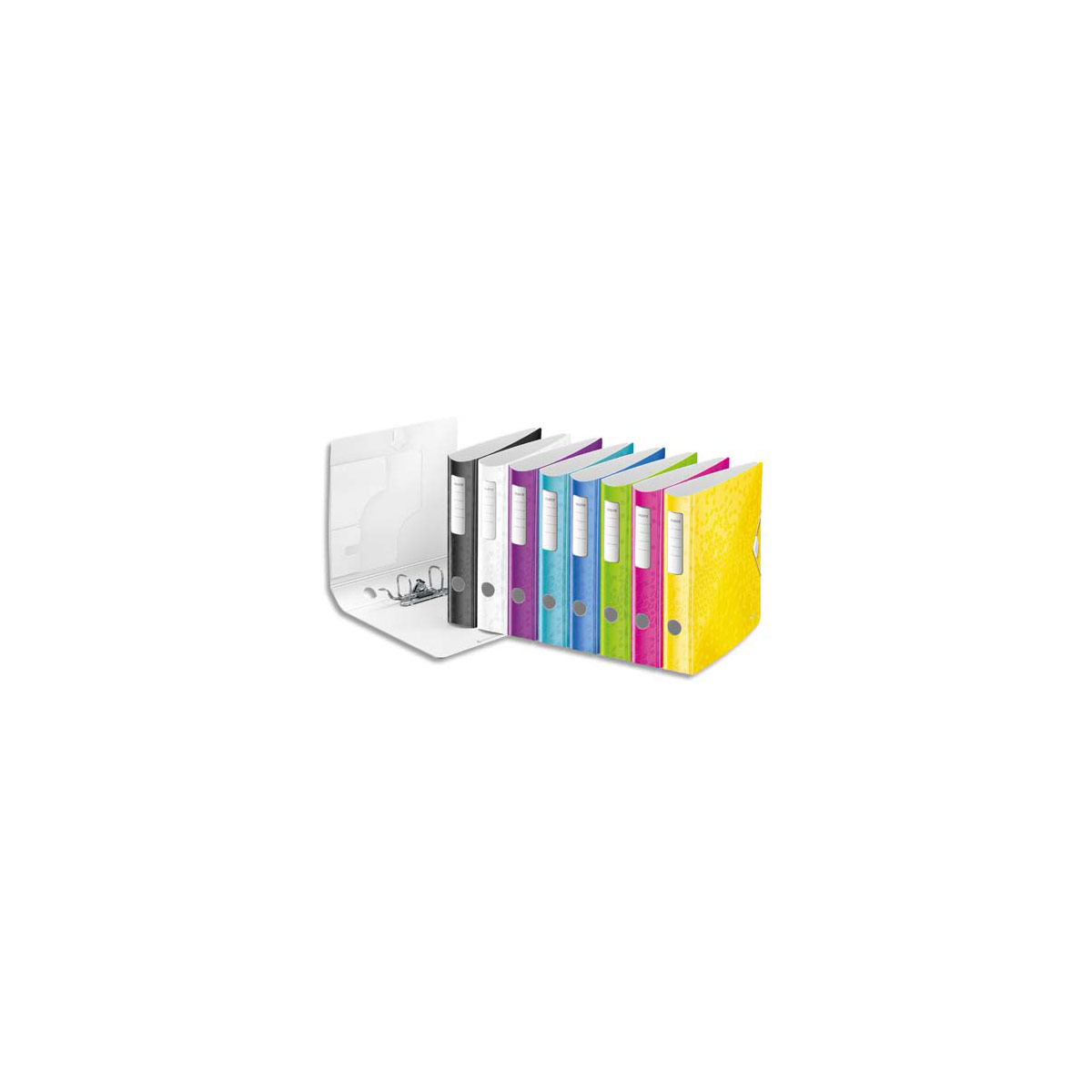 CLASSEUR A LEVIER LEITZ WOW 180° - POLYPROPYLENE - DOS 65 MM - FERMETURE ELASTIQUE - COLORIS ASSORTIS - LOT DE 5