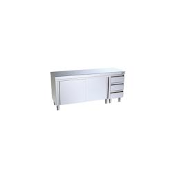 Meuble avec Plan de Travail Central P.600mm Portes Coulissantes et Tiroirs à Droite - Distform - l220- L- P60- h85- Acier Inoxydable - 641094151447_0