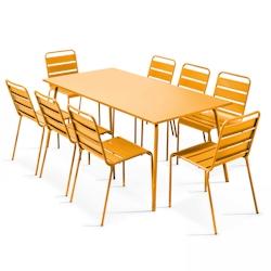 Oviala Business Ensemble table de terrasse et 8 chaises en métal jaune  - Oviala - jaune acier 104715_0