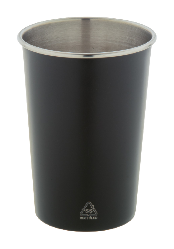 Gobelet publicitaire - simple paroi en acier recyclé, 350 ml, couleur noir_0