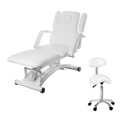 Helloshop26 - Table de massage électrique avec siège d'appui - 3 moteurs - Télécommande - Blanc 14_0003622 - 3000233938986_0