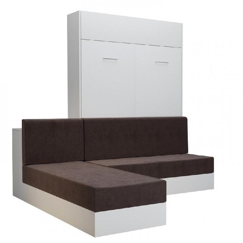 LIT ESCAMOTABLE DYNAMO SOFA CANAPÉ ANGLE MÉRIDIENNE RÉVERSIBLE BLANC MAT TISSU MARRON 140*200 CM_0