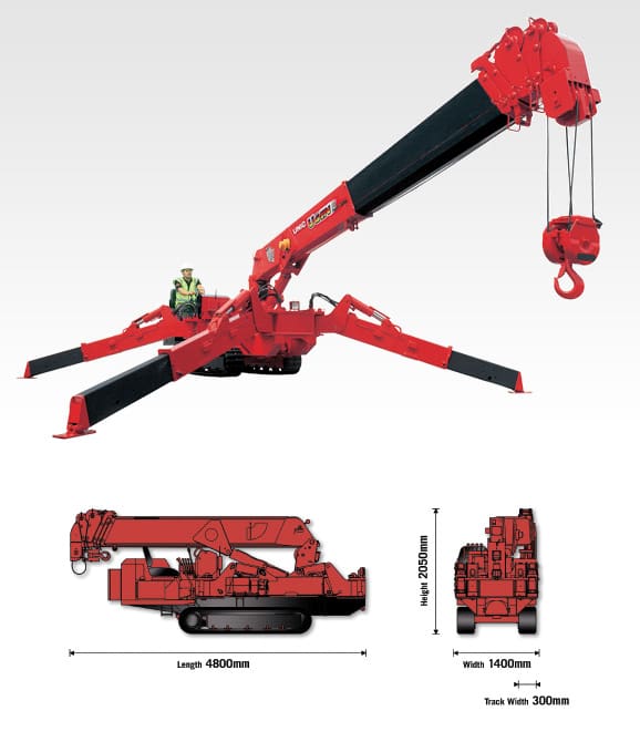Location de mini-grue araignée capable de soulever 3 tonnes à 3,4 m ou jusqu'à 4 tonnes avec un crochet à cinq brins - UNIC URW 506_0