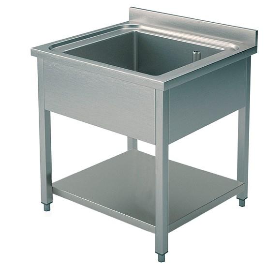 Plonge inox, 1 bac, sur piètement, avec étagère inférieure, 800x600 mm - SLG1856_0