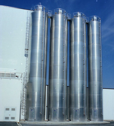 Silo de stockage en inox doté d'un filtre de dépoussiérage parfait pour stocker des poudres et granulés alimentaires - Capacité jusqu'à 500 m³_0