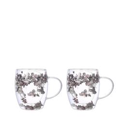 Aulica Tasses à thé double paroi fleurs argentées 350ml - lot de 2 - argenté 241101_0