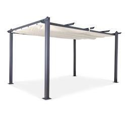 Avril Paris Tonnelle/Pergola aluminium 3x4m toile coulissante rétractable - Gris EcruHERO XL - aluminium 3664380000752_0