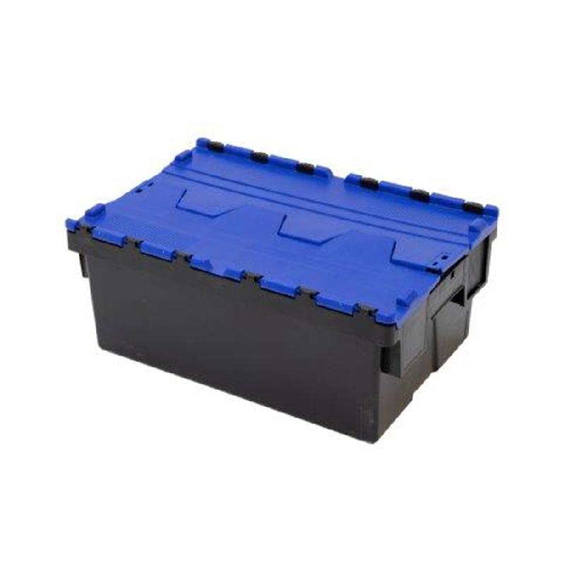 Bac navette plastique 600 x 400 x 250 mm - 40L avec couvercle bleu - Marque Rolléco_0
