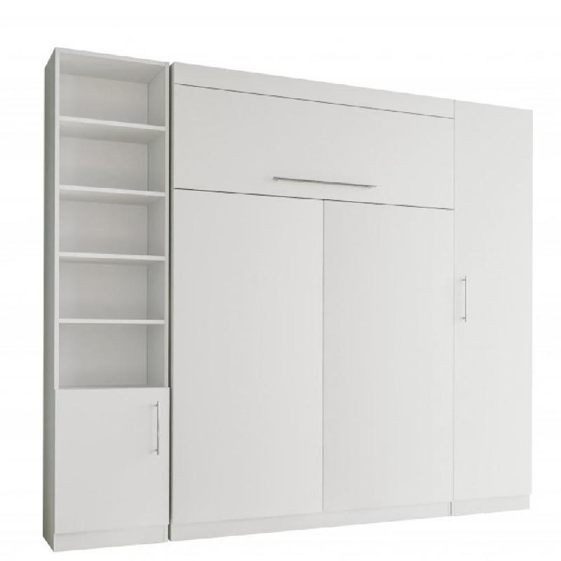 COMPOSITION ARMOIRE LIT ESCAMOTABLE LUTECIA BLANC MAT COUCHAGE 140*190 CM_0