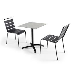 Oviala Business Ensemble table de terrasse stratifié beton clair et 2 chaises grises - gris métal 108191_0