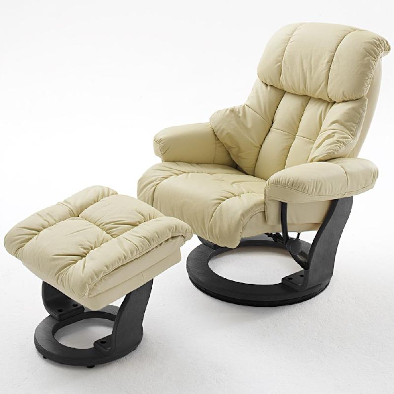 FAUTEUIL RELAX CLAIRAC ASSISE EN CUIR CRÈME PIED EN BOIS NOIR AVEC REPOSE PIED_0