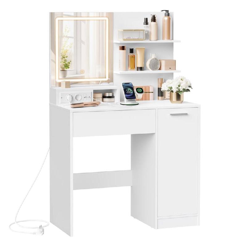 Helloshop26 - Coiffeuse table de maquillage avec miroir 1 tiroir 2 étagères placard de rangement organisateur de maquillage blanc 12_0005178 - blanc_0