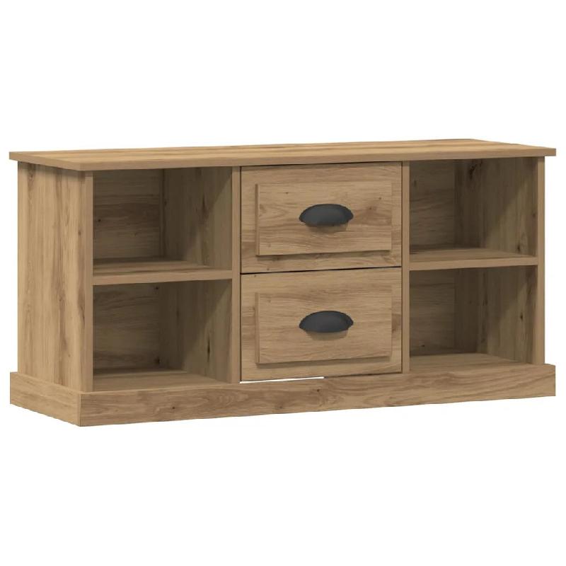 Helloshop26 - Meuble TV rectangulaire moderne avec étagères pratiques rangement 99,5 x 35,5 x 48 cm en bois d'ingénierie chêne 02_0052734 - Bois m_0
