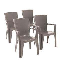 RATTATAN Set de 4 chaises monobloc en polypropylène avec fibre de verre, effet rotin, empilables pour extérieur et jardin, bar et restaurant - Diana_0
