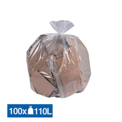 Sacs poubelle déchets courants transparents 110 L, lot de 100_0