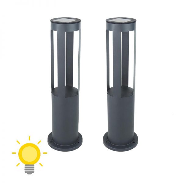 Borne solaire pour terrasse - pack de 2 luminaires autonomes, design et étanches - lumière blanc chaud_0