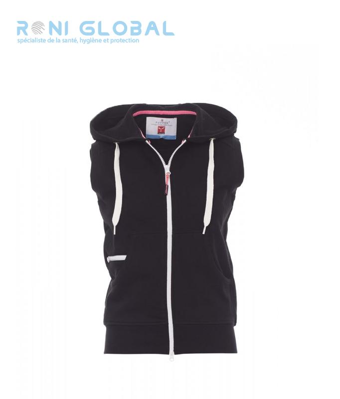 Sweat-shirt femme en coton/polyester - BOXER+PAYPER - sans manches, zip intégral et capuche profilée_0