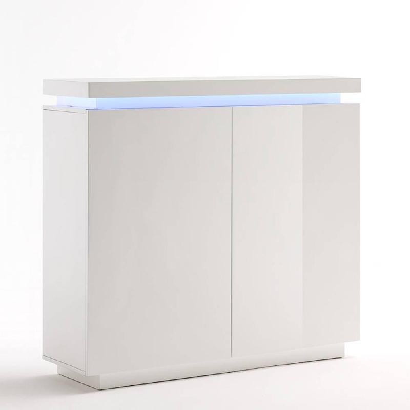Buffet haut OCEAN laqué blanc brillant - 2 portes avec LED intégré et système d'ouverture douce_0