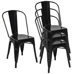 Décoshop26 - 4x chaises de salle à manger cuisine bistro design industriel en métal noir empilable 04_0000547 - noir 3000051432697_0