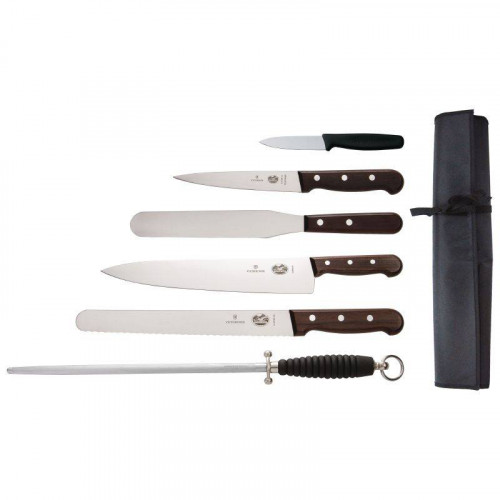 ENSEMBLE DE 6 COUTEAUX EN BOIS DE ROSE PROFESSIONNELS VICTORINOX + ÉTUI