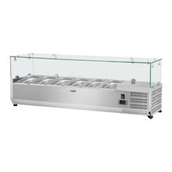 Helloshop26 - Saladette à poser table comptoir acier inoxydable - 150 x 39 cm - 6 bacs GN 1/3 - Couvercle en verre 14_0003294 - 3000230468981_0