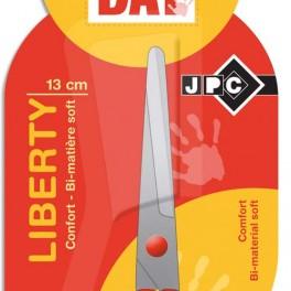 JPC LIBERTY CISEAUX DROITIER OU GAUCHER 13CM POUR ENFANT LAME INOX, BOUTS ARRONDIS ANNEAUX BI MATIÈRE