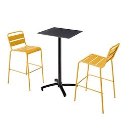 Oviala Business Ensemble table haute stratifié noir et 2 chaises hautes jaune - jaune 110533_0