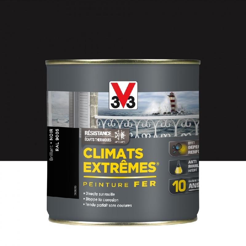 Peinture fer extérieur Climats Extrêmes® V33 - Noir brillant - Direct sur rouille - 0.5 L - Résistante aux conditions extrêmes_0