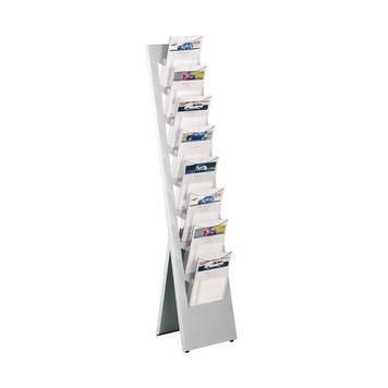 Porte-brochures sur pied V1 - acier et acrylique - 8 cases format A4 - alu argent_0