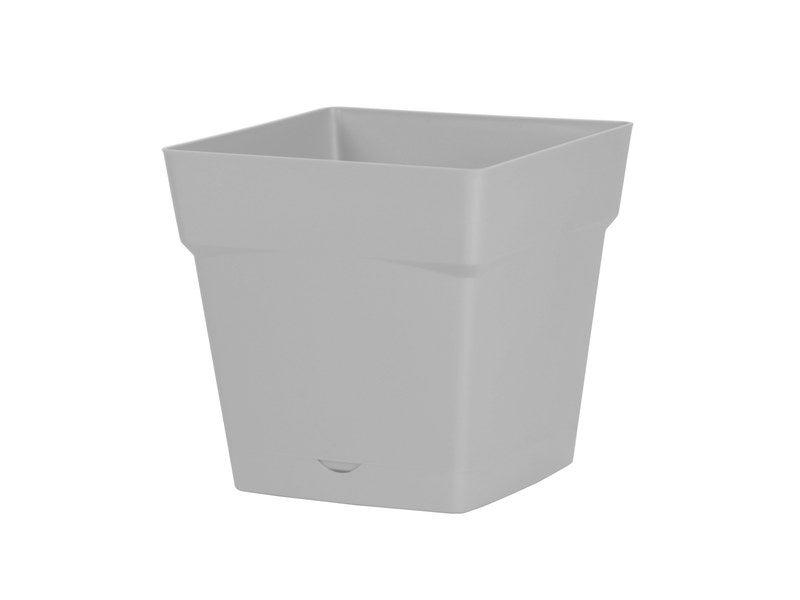 Pot de fleur et soucoupe en polypropylène Toscane - 24,8 x 24,8 x 24 cm - Gris béton - Résistant aux UV et avec réserve d'eau_0