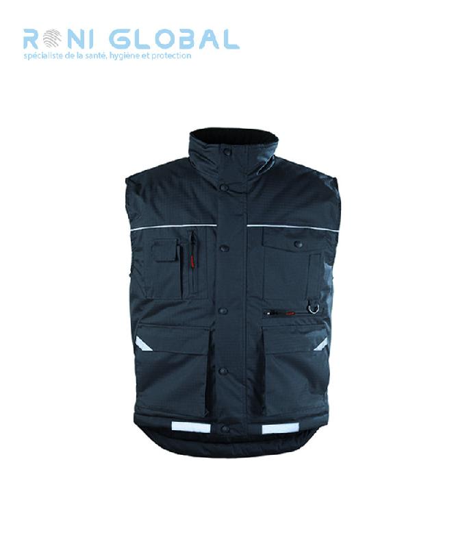 GILET DE TRAVAIL IMPERMÉABLE NOIR EN POLYESTER PONGÉ ENDUIT PVC 6 POCHES - RIPSTOP COVERGUARD_0