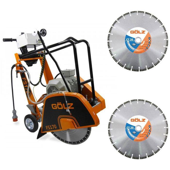 Scie à sol électrique FS170E avec moteur triphasé 5,5 kW + 2 disques CT30 Ø 500 mm - GOLZ - 02821701300+CT30501_0