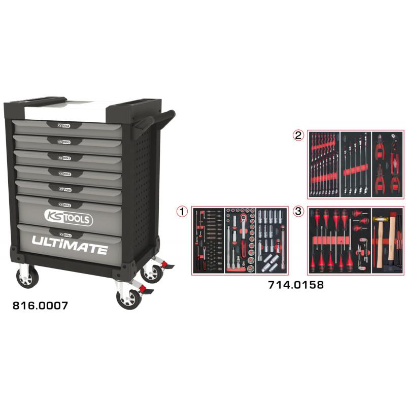 Servante PEARLline grise et noire 7 tiroirs équipée de 158 outils - KS Tools | 816.7158_0