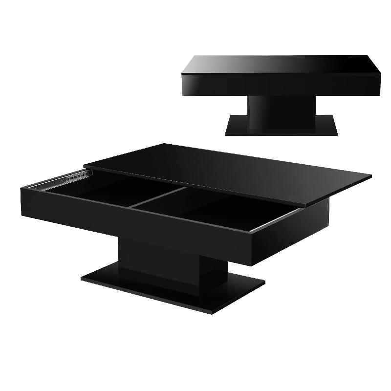 TABLE BASSE DE SALON STYLÉ AVEC 2 ESPACES DE RANGEMENT INTÉRIEURS DESIGN PANNEAU DE PARTICULES 40 X 110 X 60 CM NOIR BRILLANT 03_0006149_0