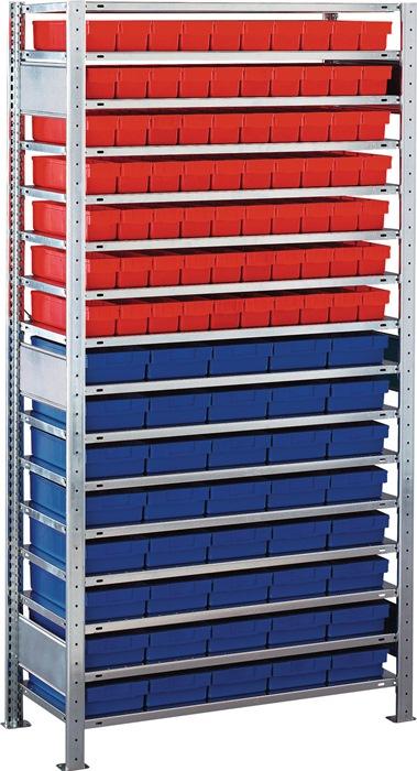 Étagère à emboîter H2000 x l1000 x P400 mm - étagère de base avec 16 supports en acier rouge et bleu SCHULTE_0