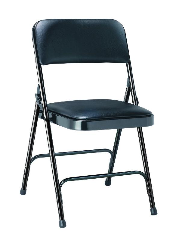 Chaise pliante Palerme en vinyle noir - structure acier avec barres de renfort et tampons antibruit_0