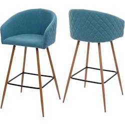 Décoshop26 - Lot de 2 tabourets de bar en tissu velours turquoise avec repose-pieds TDB04070 - 3001082169606_0