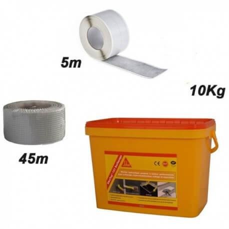 Kit d'étanchéité Sikatop 121 - Mortier bi-composant 10 kg + bandes armée et d'étanchéité_0