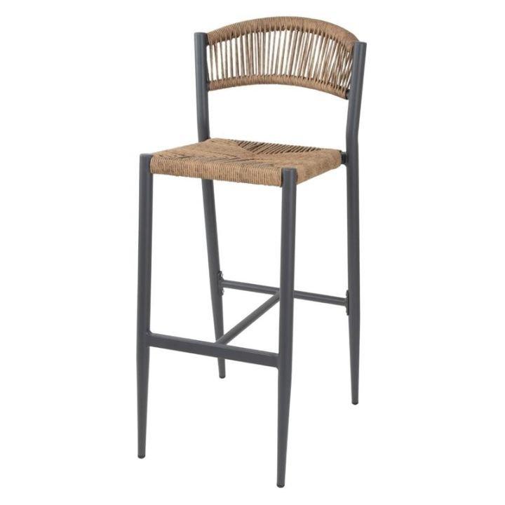 Lot de 2 tabourets de bar empilables, structure en aluminium, assise dossier en rotin tressé effet naturel EDEN_0