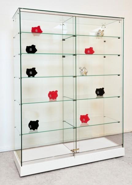 DMCP45031 - Vitrine d'exposition double sur socle à roulettes avec étagères en verre trempé_0