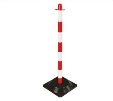 19300 - Poteau de signalisation en PVC sur socle - virages - rouge/blanc - 90 cm - avec chaînes Ø 6 mm à Ø 10 mm_0