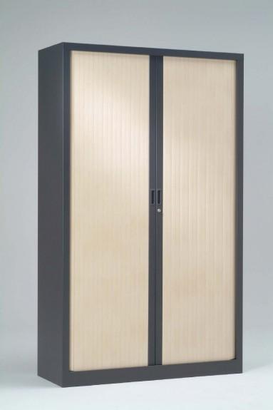 Armoire haute à rideaux monobloc 1200 x 430 x 1980 mm - anthracite beige - 4 étagères incluses - fabrication française_0