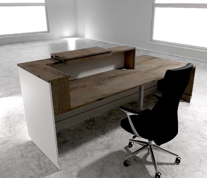 Bureau d'accueil ergonomique et Design Delta - Gauche, Blanc, Oui, 282, Chêne grisé_1