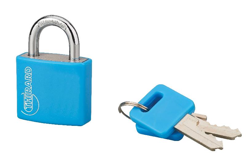 Cadenas à clé Thirard - Aluminium coloré 30 mm - Bleu - Mécanisme à goupilles et double arage_0