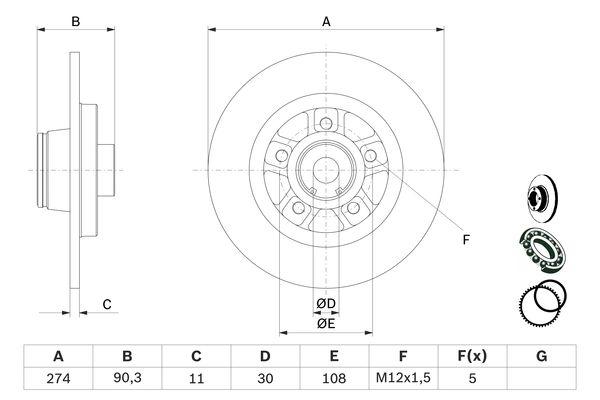 Disque de frein BOSCH 0986479015 - Arrière - Plein - 5 trous - Épaisseur 11 mm_0