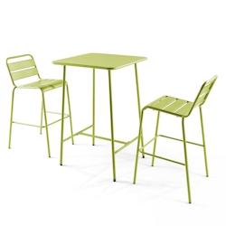 Oviala Business Ensemble table de bar et 2 chaises hautes en métal vert - Oviala - vert acier 105932_0